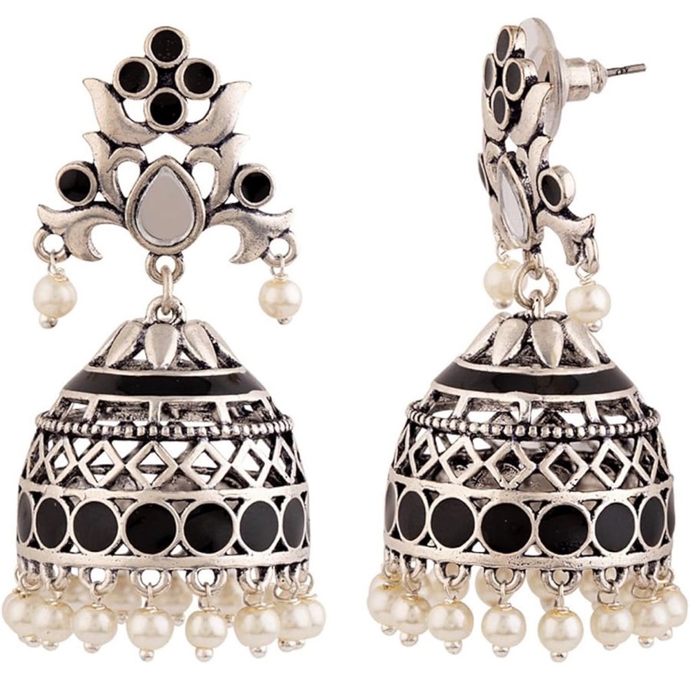 Trendy Jewels Silver and Black Jhumka Earrings - Picture 2 of 7